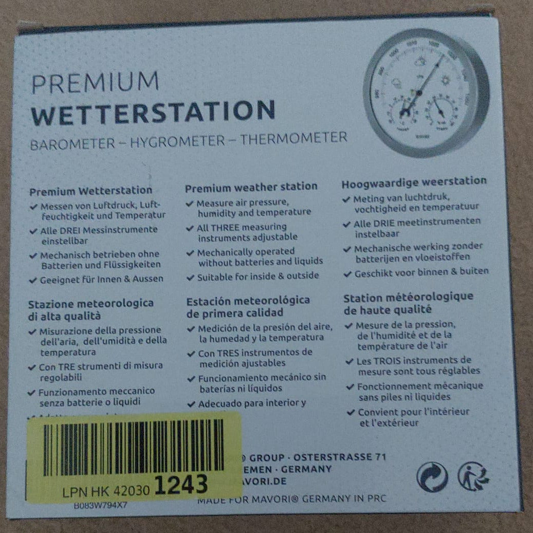 Wetterstation analog, 3 in 1 Barometer, Hygrometer & Thermometer