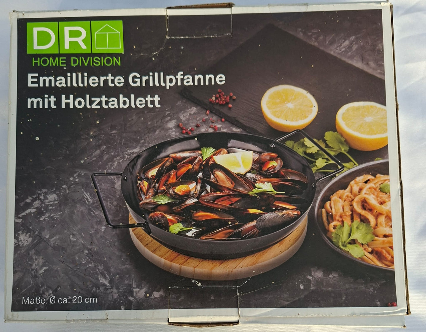Grillpfanne emailliert, mit Holztablett von Home Division, Neu