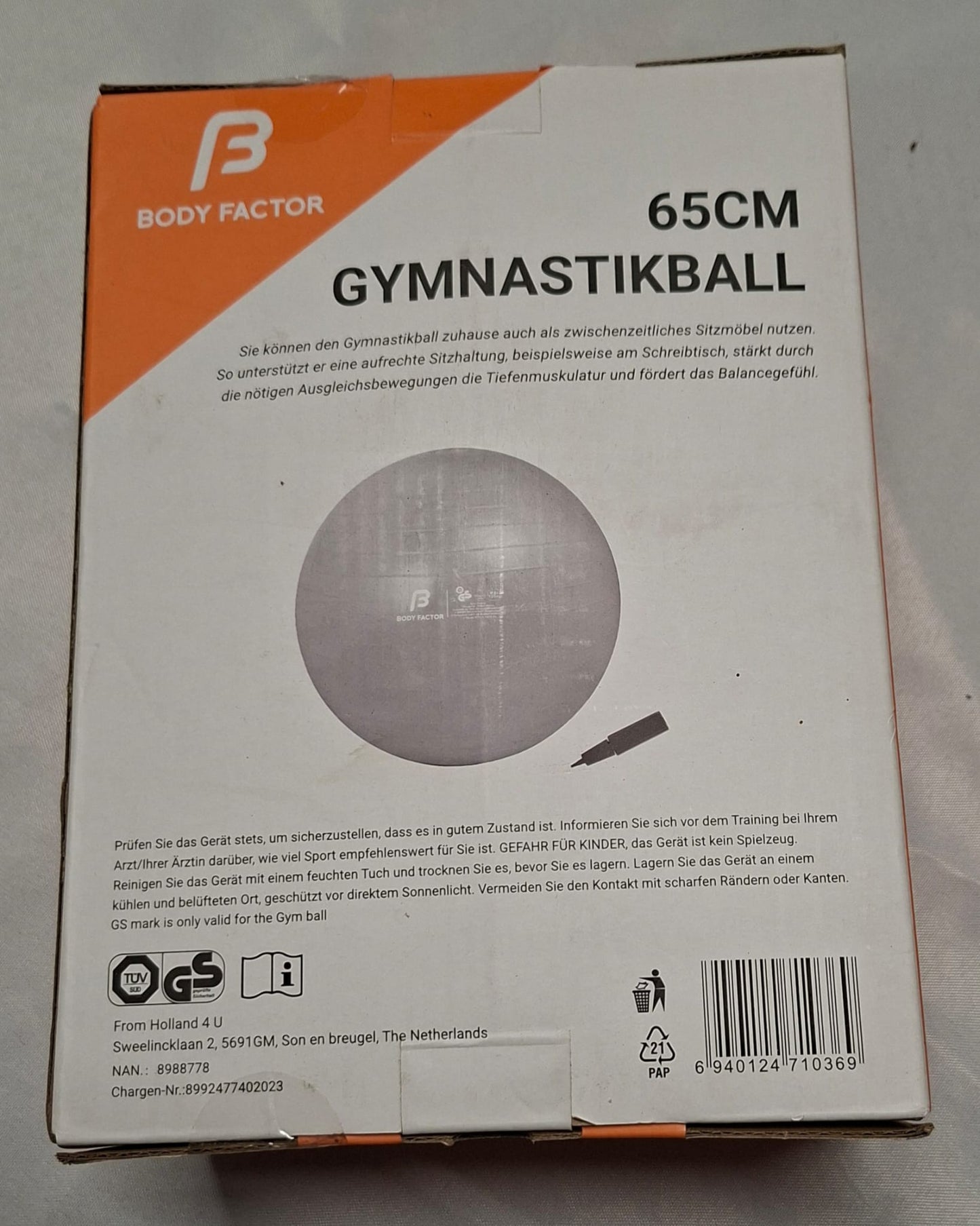 Gymnastikball 65cm, von Body Factor