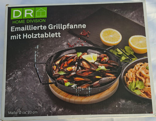 Grillpfanne emailliert, mit Holztablett von Home Division, Neu