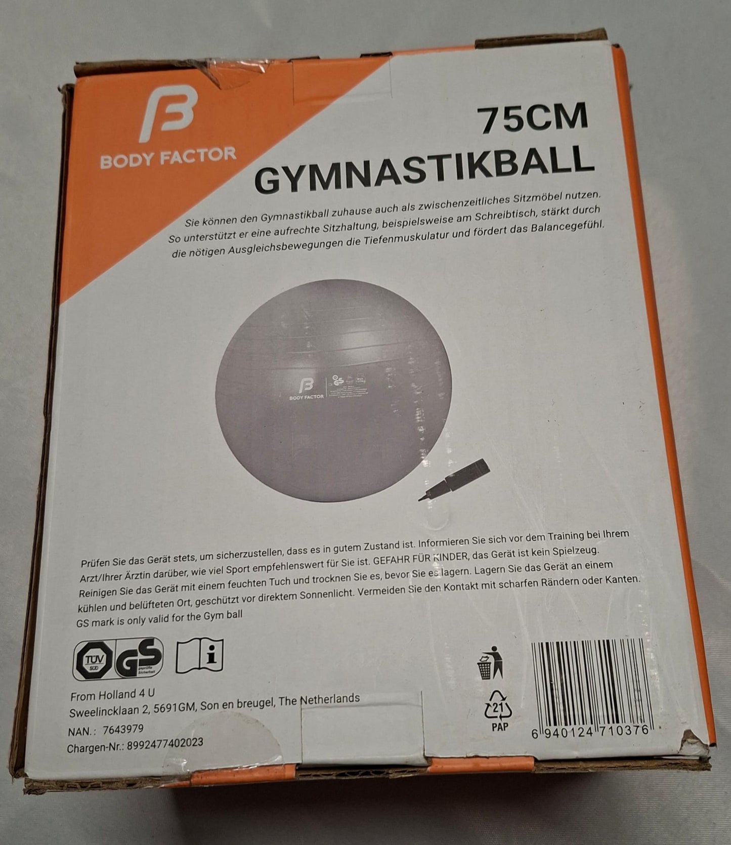 Gymnastikball 75cm, von Body Factor